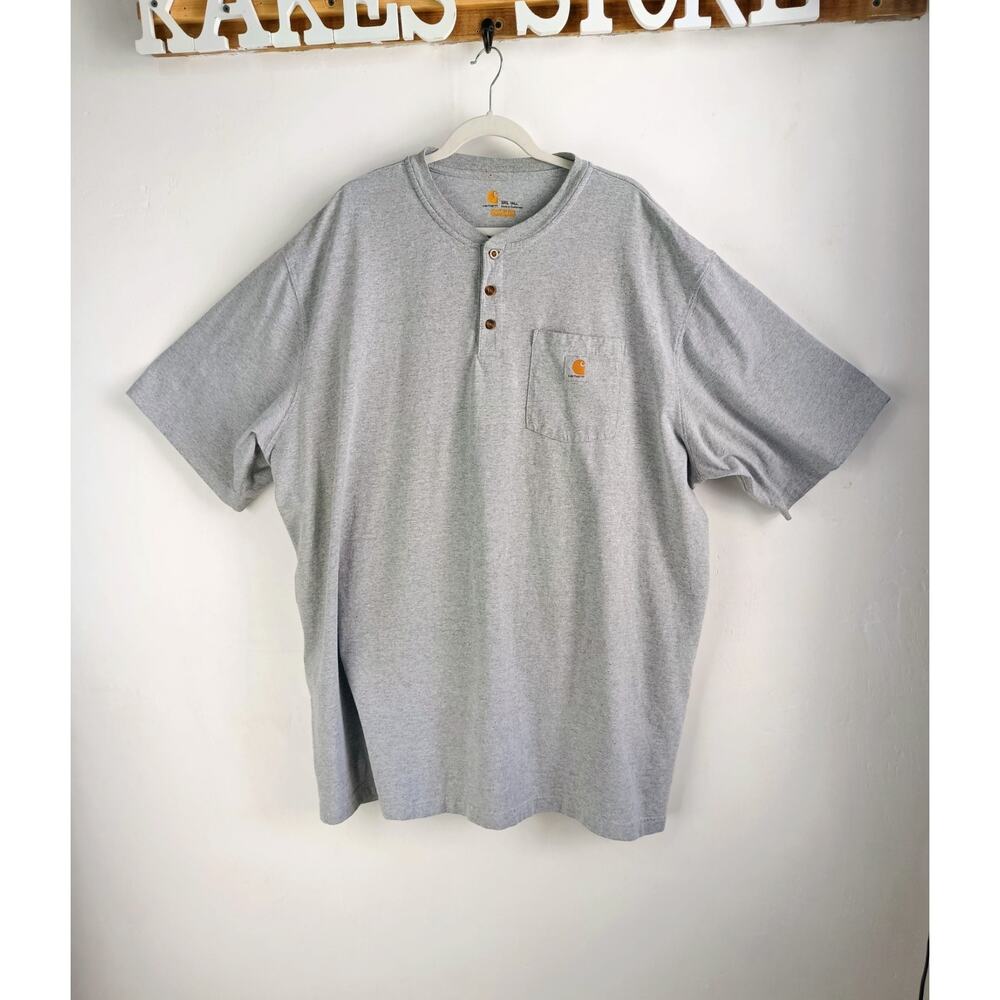 Carhartt Men's K84 Short Sleeve Henley T-Shirt - Grey (3XL) - Picture 2 of 12
